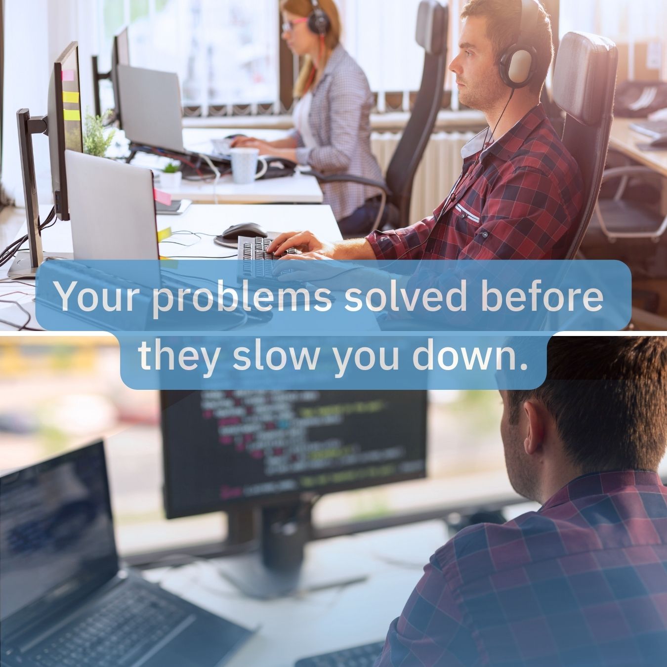 IT professional monitoring cybersecurity dashboard in office